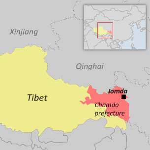 Map showing Jomda county in Tibet.