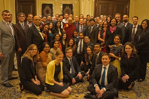 His Holiness the Dalai Lama with US Diplomats during their meeting in New Delhi, India on March 19. 2015. (Photo courtesy/Jeremy Russell/OHHDL)