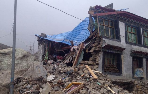 House damaged during the earth quack in Kyirong of southwest Tibet on April 25, 2015.