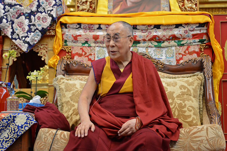 His Holiness the Dalai Lama speaking at the Temple at Deer Park Buddhist Center in Madison, WI, USA on March 6, 2016. (Photo courtesy/Sherab Lhatsang/OHHDL)