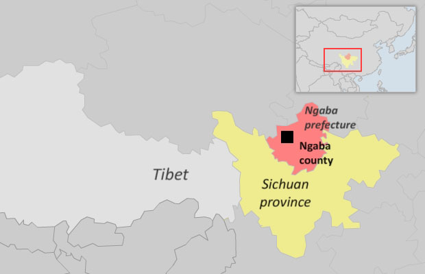 Map showing Ngaba county in Sichuan province. (Courtesy: RFA)