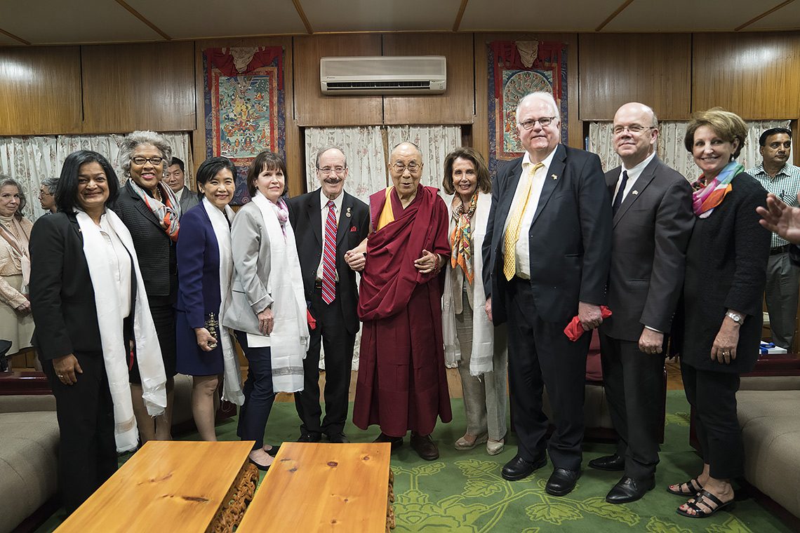 His Holiness the Dalai Lama with the member of bipartisan US Congressional Delegation at his residence in Dharamsala, H.P. India on May 9, 2017. (Photo courtesy: T.Choejor/OHHDL)