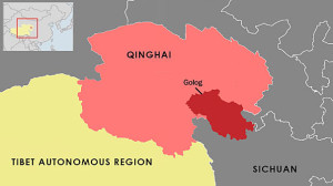 A map of Qinghai province’s Golog (Guoluo) Tibetan Autonomous Prefecture, where several Chinese plainclothes security agents in took pilgrim Lhamo Dolkar away for interrogation early in April, 2018. (Courtesy: RFA)