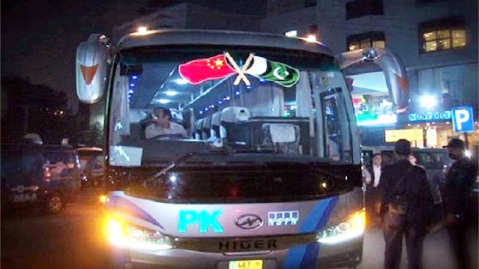 A Pak-China luxury bus service. (Photo courtesy: Aaj News)